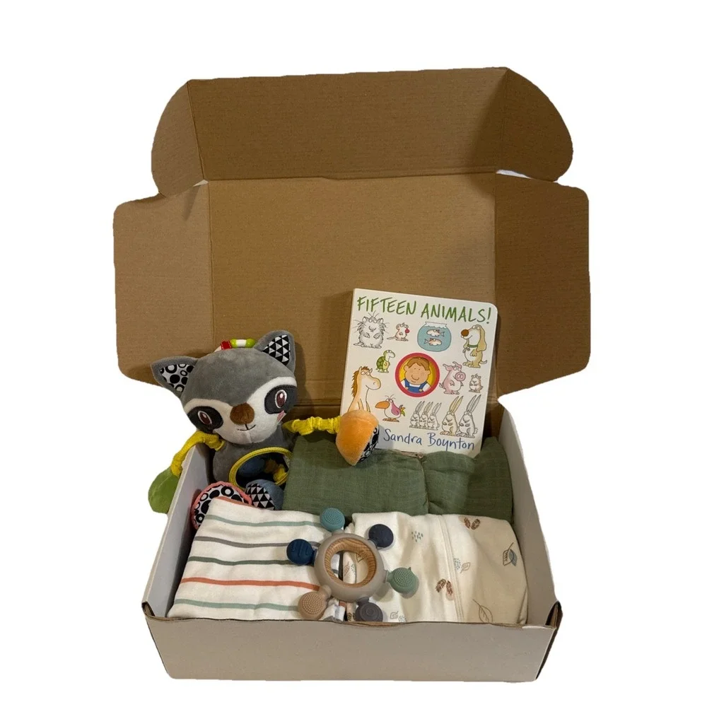 Baby Boy Shower Animal Themed Gift Box, Book,‎ Toy, Outfits & Other Essentials